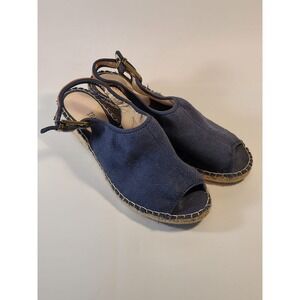 Ellen Tracy Women's Size 6.5 Blue Wedge Platform Ankle Strap Peep Toe Sandals